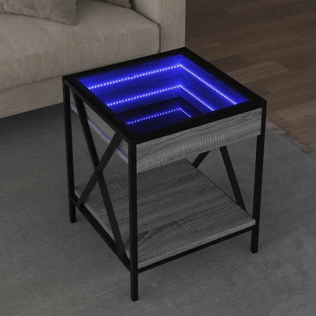 Tavolino da Salotto con LED Infinity Grigio Sonoma 40x40x49 cm