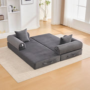 Divano modulare ULEVR 200x94x67 cm in velluto a coste grigio scuro con 3 cuscini e tasca laterale