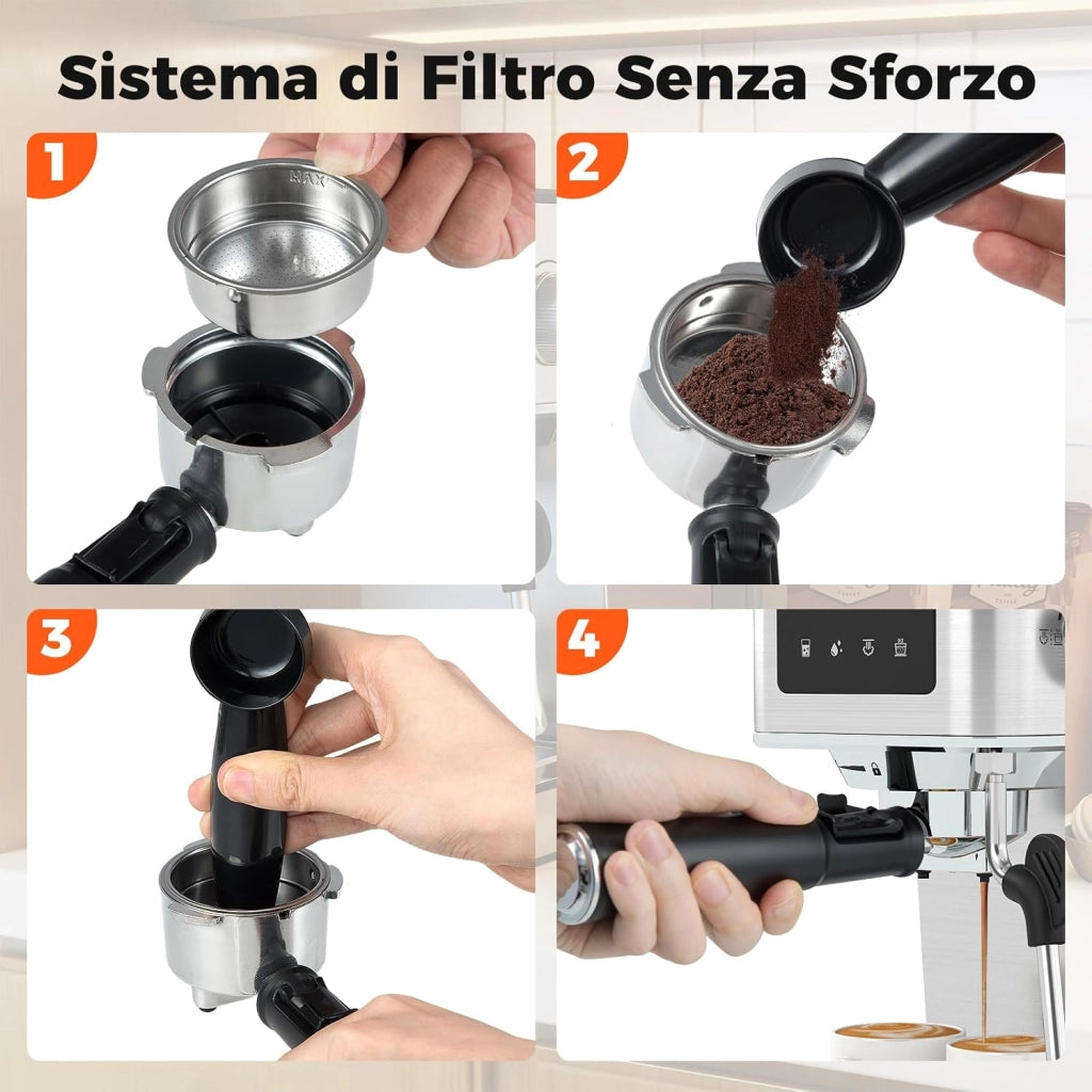 Macchina da caffè Automatica, Schermo a Sfioramento, Macchina per Espresso in Acciaio Inossidabile per Cappuccino Latte Macchiato, 26 x 21 x 28 cm