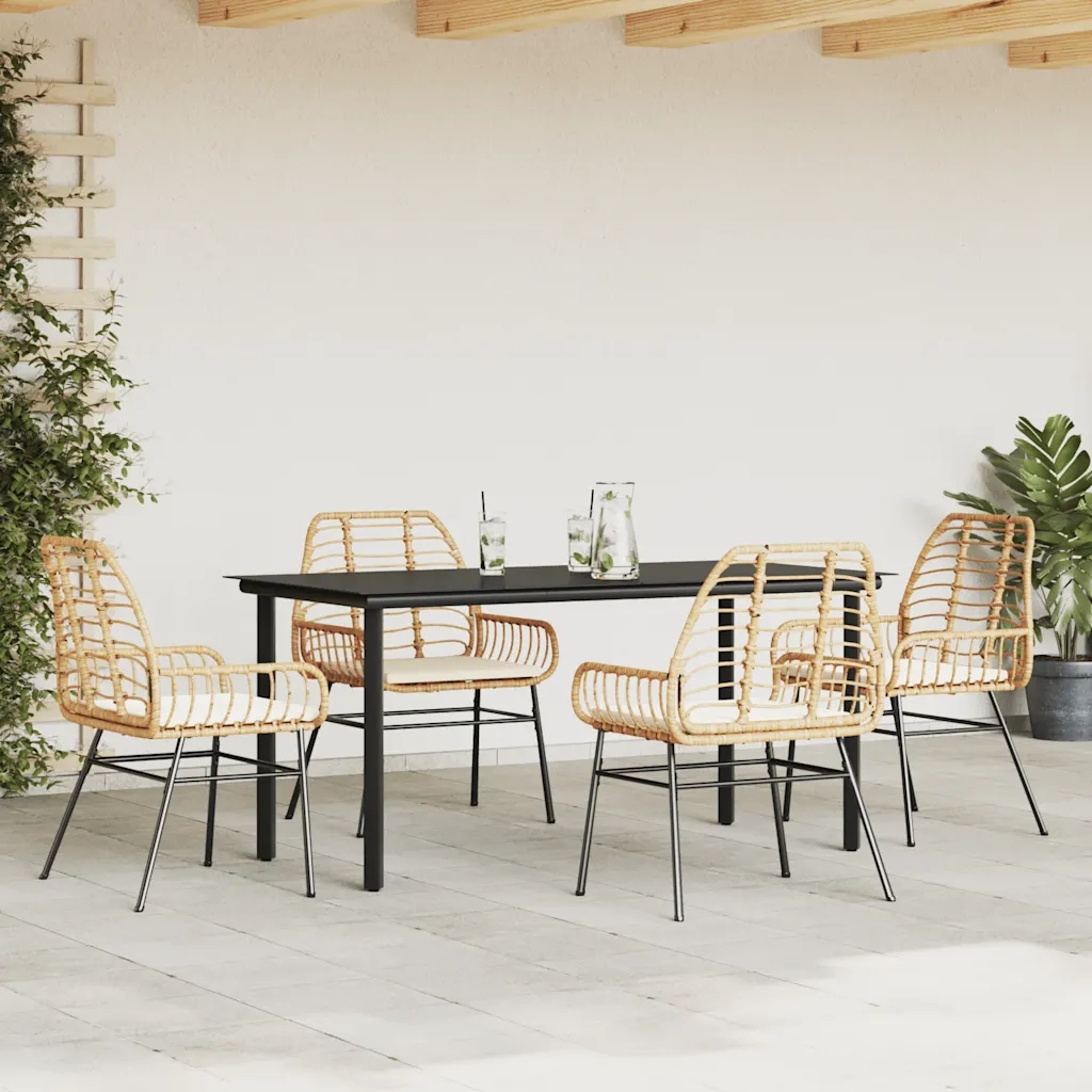 Set da Pranzo da Giardino 5pz con Cuscini Polyrattan Vetro 3334558