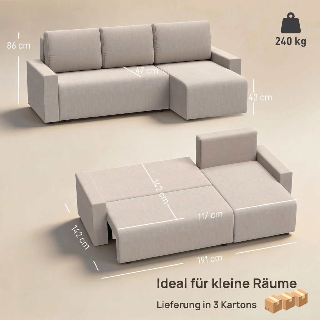 Divano letto angolare 3 posti in velluto ¨C zephmum ¨C beige