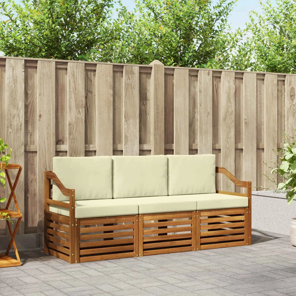 Set divani 3 pz Naturale e Crema Legno di Acacia Massello 3374305