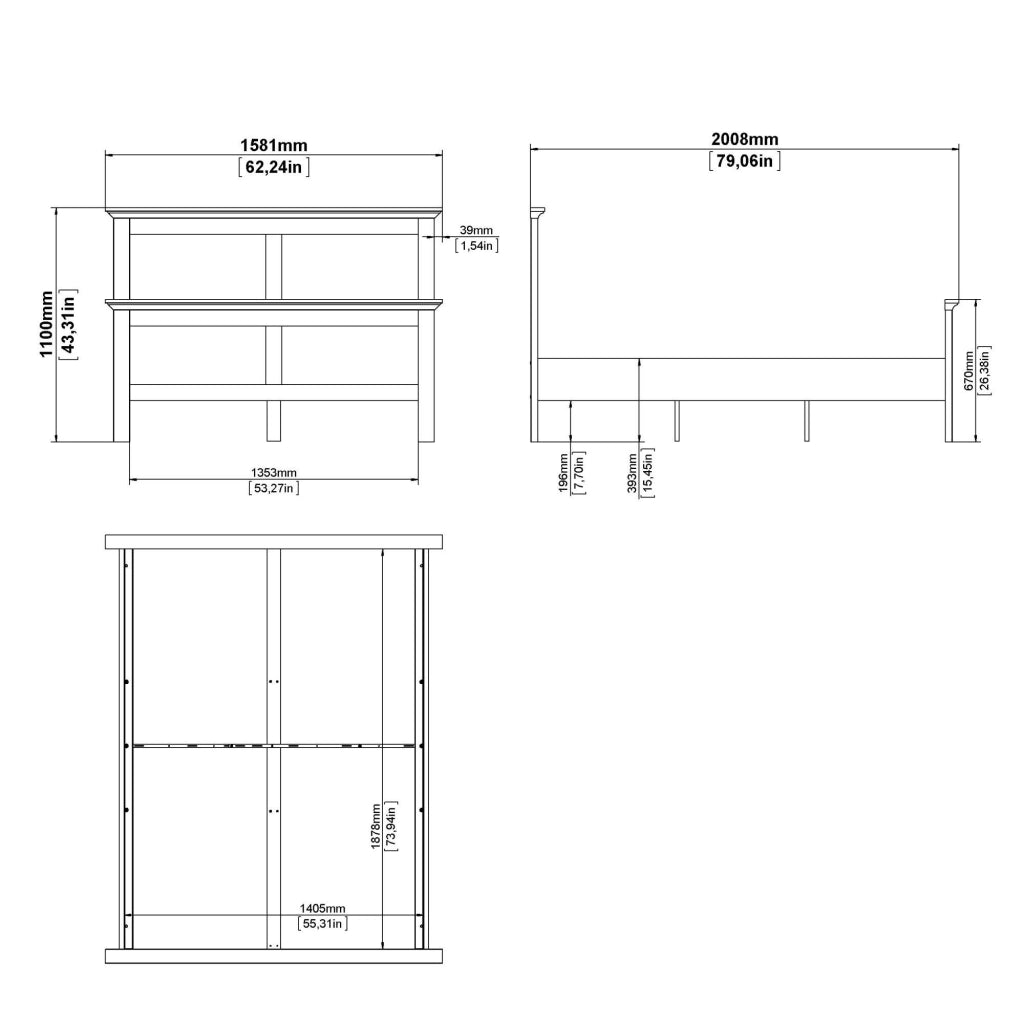 Letto piazza e mezza Phanfone, Sommier per camera da letto, Giroletto per stanza, Struttura porta materasso, 201x158 h110 cm, Bianco