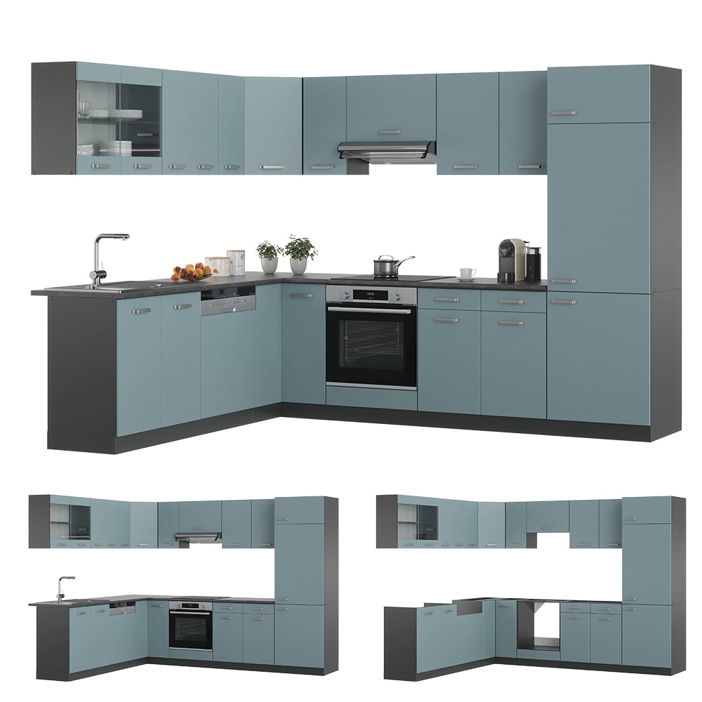 Vicco Cucina angolare completa Blu-grigio/antracite 227 x 287 cm , PL Marmo