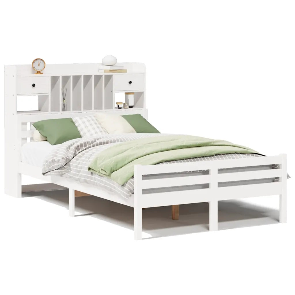 Letto Libreria senza Materasso-Struttura Letto con contenitore Bianco 135x190 cm Legno di Pino 695099