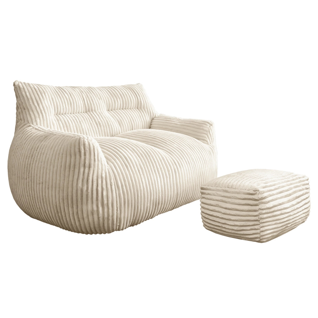 Pouf oversize in flanella con design ergonomico e imbottitura in memory foam per soggiorno e camera, bianco