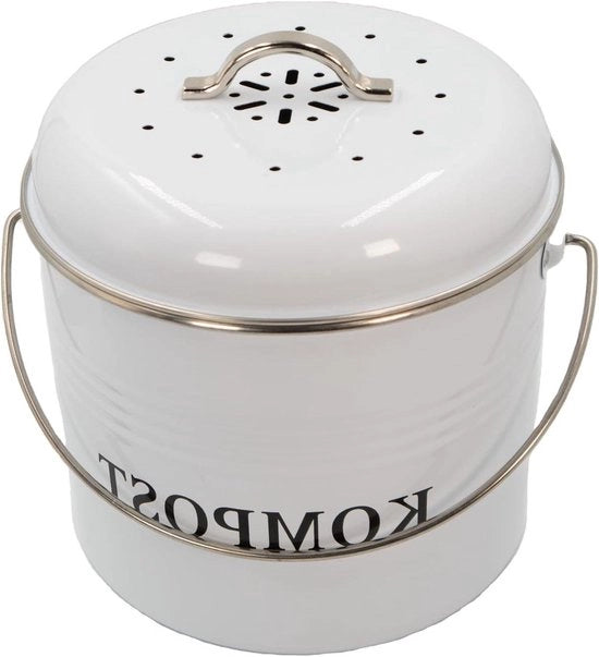 Contenitore di compostaggio per cucina 3 litri - Incluso 2 filtri di carbone - Contenitore di rifiuti con maniglia di inclinazione - 21,5 x 19 x 20,5 cm