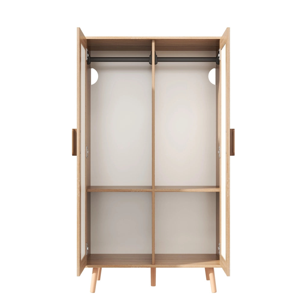 Armadio per bambini, a due ante con asta appendiabiti, 80 x 46 x 141,5 cm, bianco e color legno