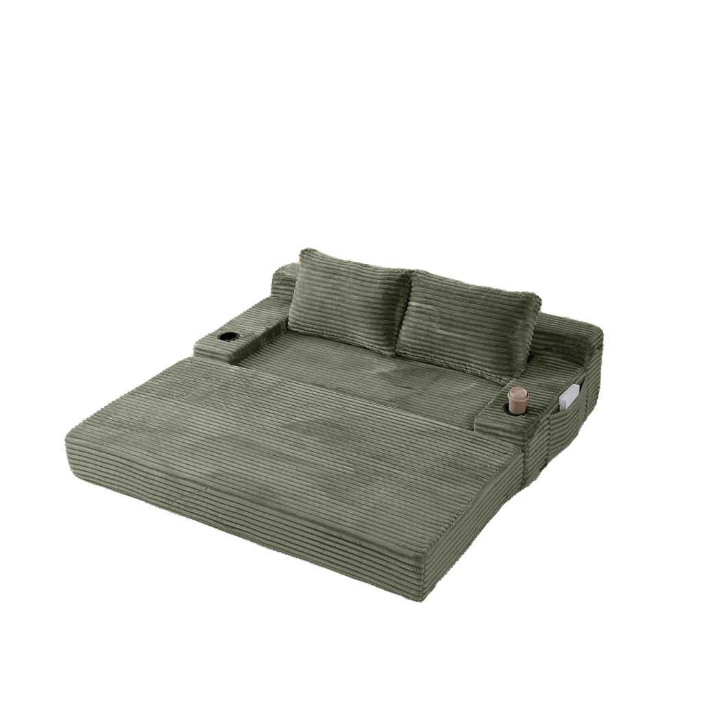 Divano letto 2 in 1 con portabevande in velluto a coste verde