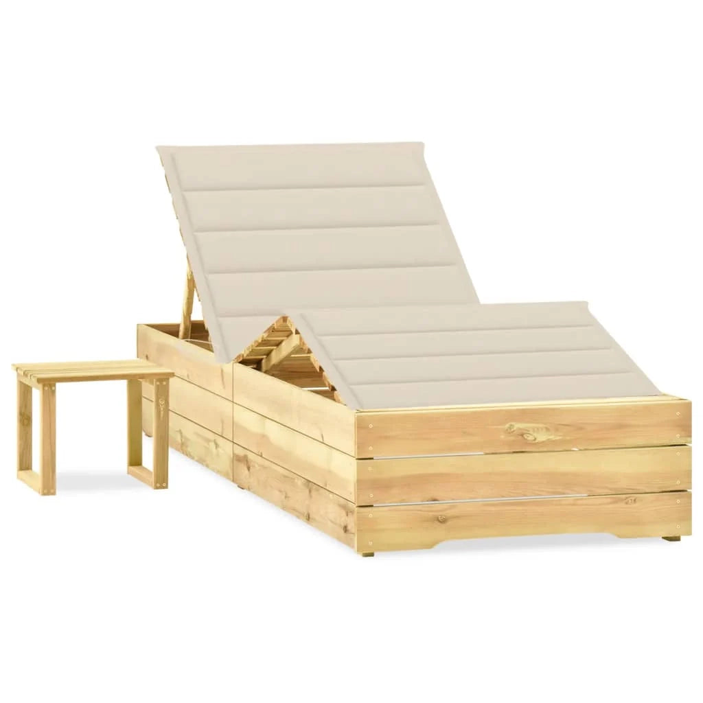 Lettino prendisole sedia a sdraio lettino prendisole letto da giardino mobili da esterno per patio 198 cm con tavolo e cuscino pino impregnato 02_0012663