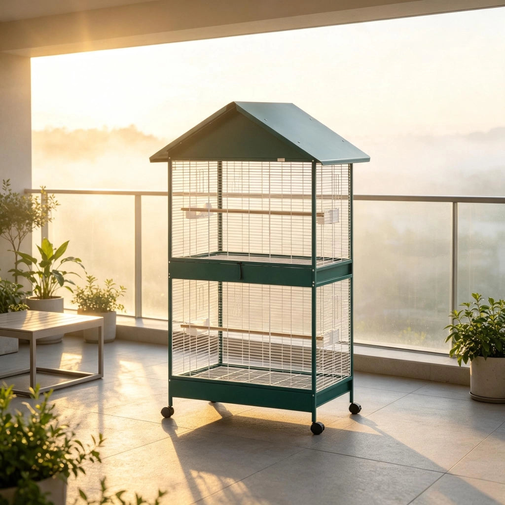 GABBIA PER UCCELLI con divisorio rimovibile 94x70x158 cm verde scuro