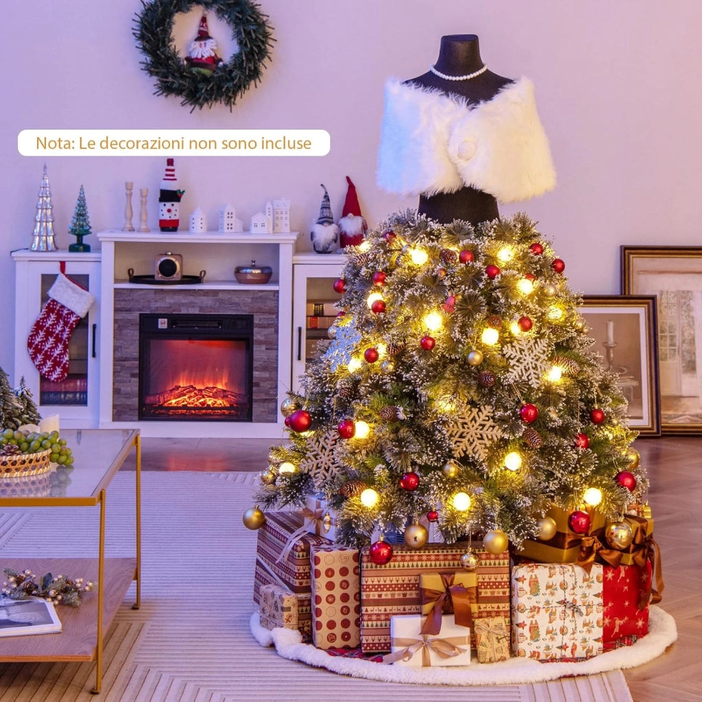 Albero di Natale Artificiale 150 CM con Manichino Pre-Illuminato, Albero di Natale a Forma di Abito con 465 Punte di Rami, 50 Luci a LED, 36 Pigne, Scialle, Collana