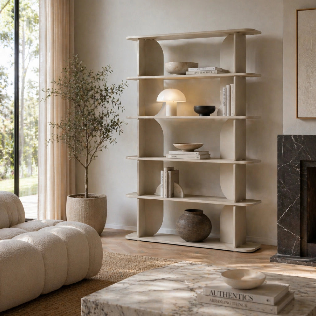 Libreria Moderna Con 5 Ripiani Minimal Design Contemporaneo Ideale Per Living Soggiorno Salotto Studio Corridoio Ufficio In Melaminico 120 X 181.5 X 34 Cm Cashmere