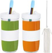 Set per preparazione di Bubble Tea 2 pezzi, 730 ml, con coperchio e cannuccia, contenitori Mason riutilizzabili per milkshake, succhi, smoothie, birra ecc. (bianco)