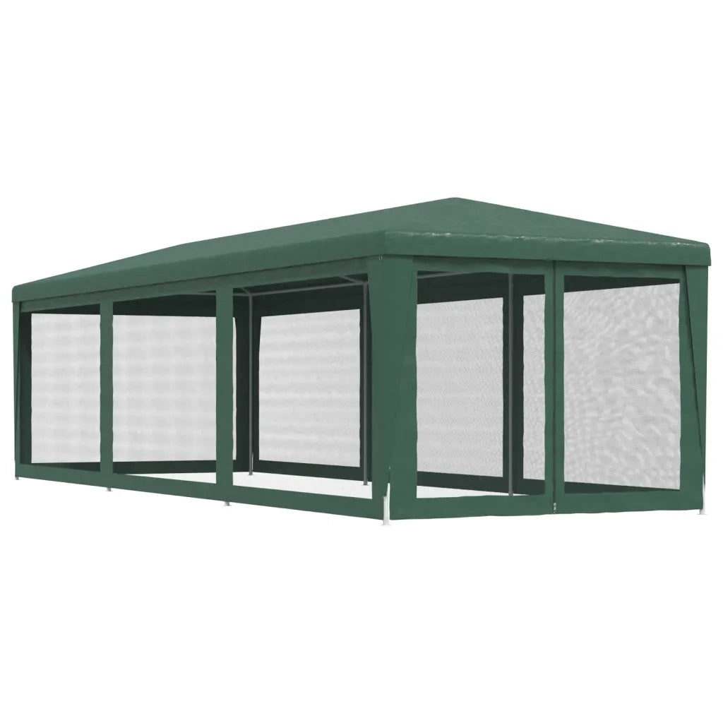 Tenda per Feste con 8 Pareti Laterali in Rete-Tenda Gazebo Verde 3x9 m HDPE