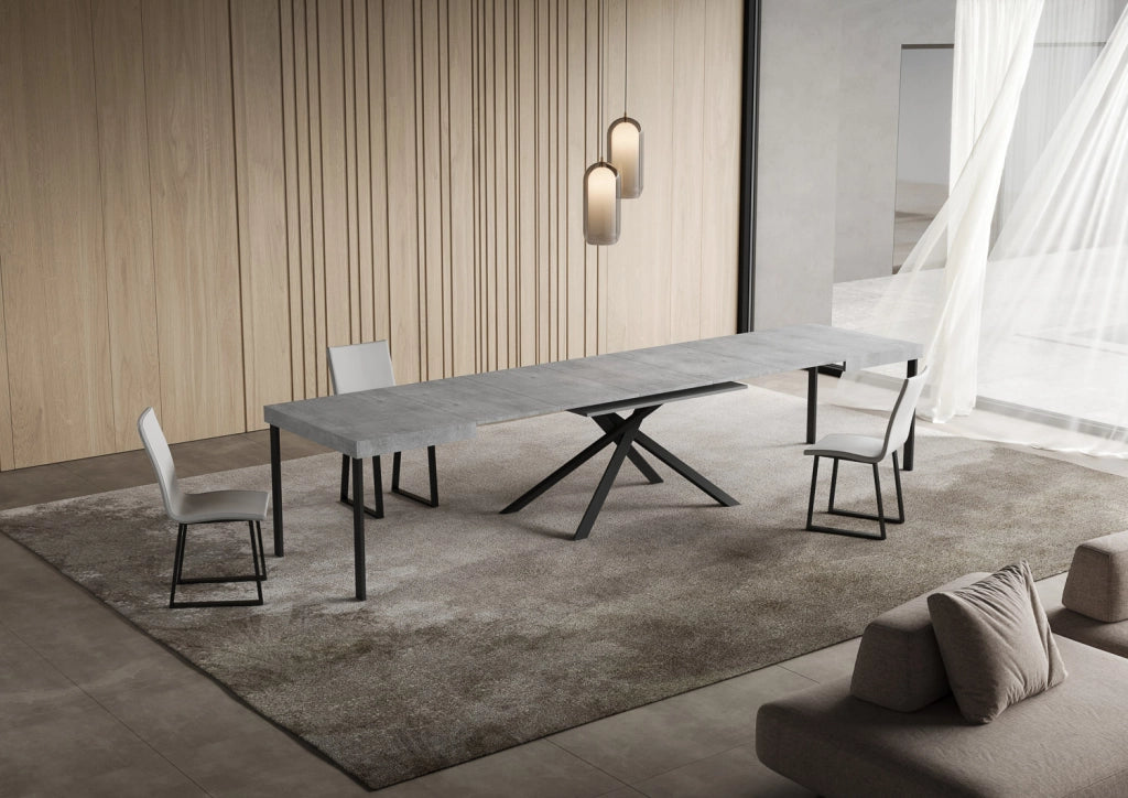 Tavolo allungabile 120/380x90 cm Niket cemento gambe antracite