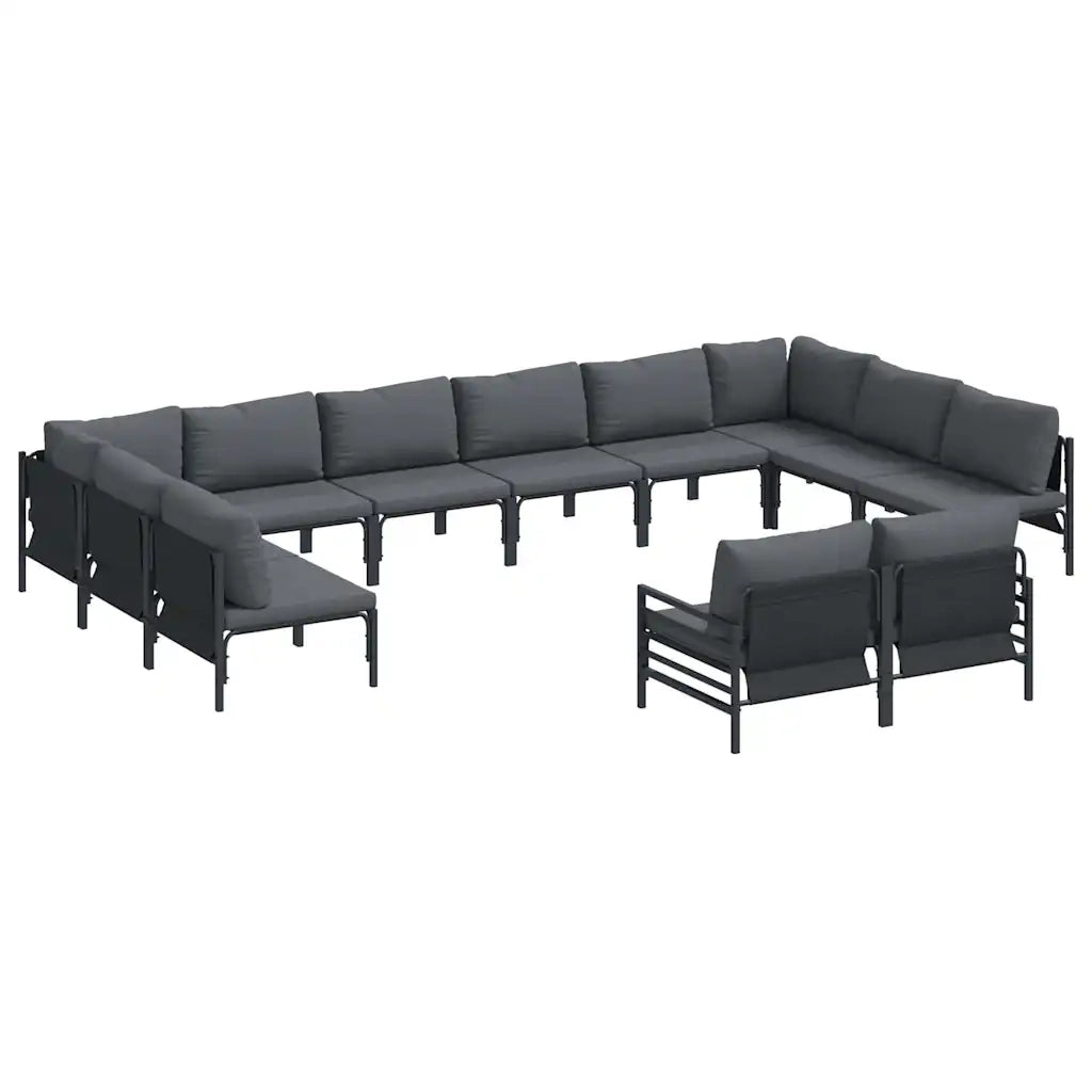 Set Divano da Giardino con cuscino 12 pcs Nero Acciaio 3379026