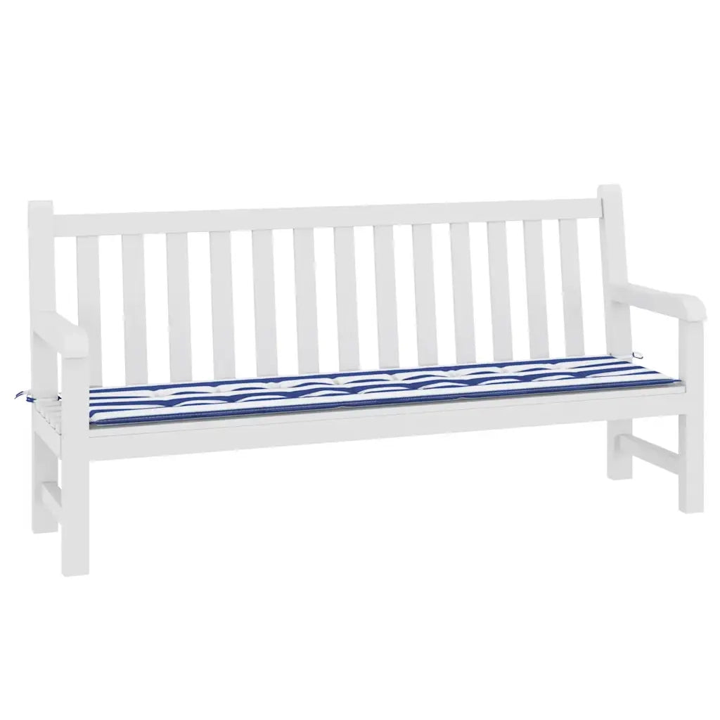 Cuscino Panca Giardino Righe Bianche e Blu 200x50x4 cm Tessuto 361201
