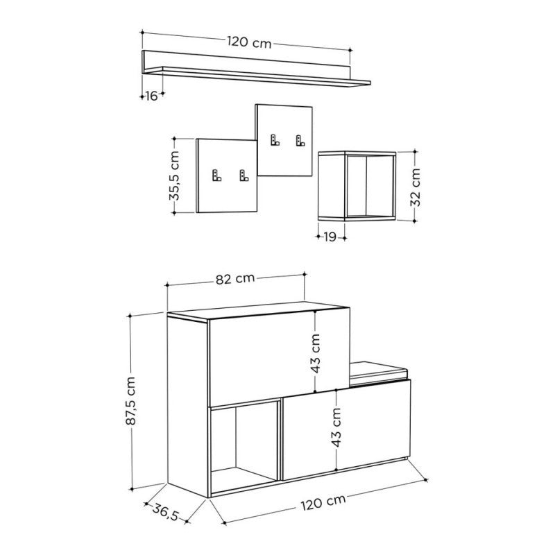 (2c) Mobile ingresso scarpiera bianco vintage Holdon 120x36,5x87,5
