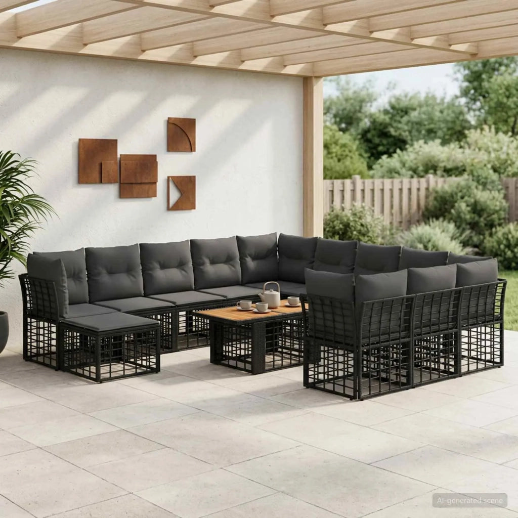 Set Divano da Giardino 13 pz Nero e Grigio scuro polyrattan 3437941