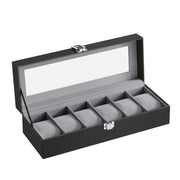 Scatola porta orologi a 6 posti in ecopelle nera