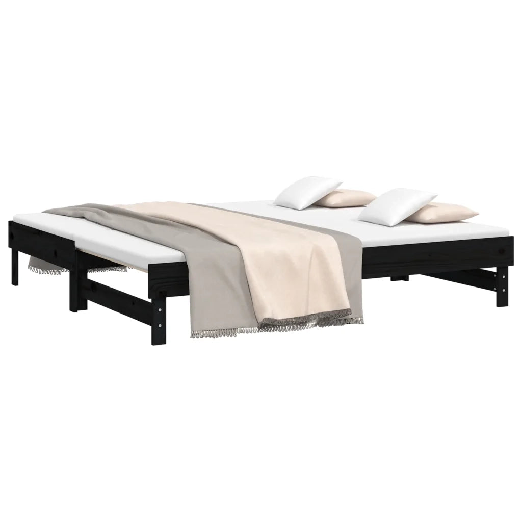 Dormeuse Estraibile Nera 2x(90x190) cm Legno Massello di Pino