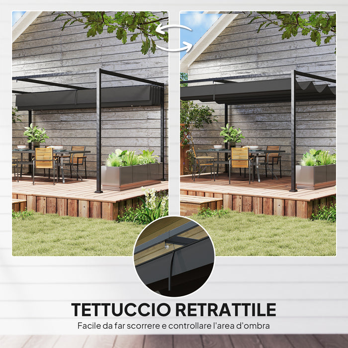 Pergola da Esterno 3x2,1 m con Tettuccio Retrattile in Metallo e Poliestere Nero