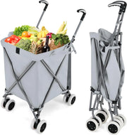 Carrello Spesa Pieghevole con Ruote, Carrello Portaspesa con Fodera in Tessuto Oxford Rimovibile e Impermeabile, 90L, Capacità di peso 55 kg (Grigio)
