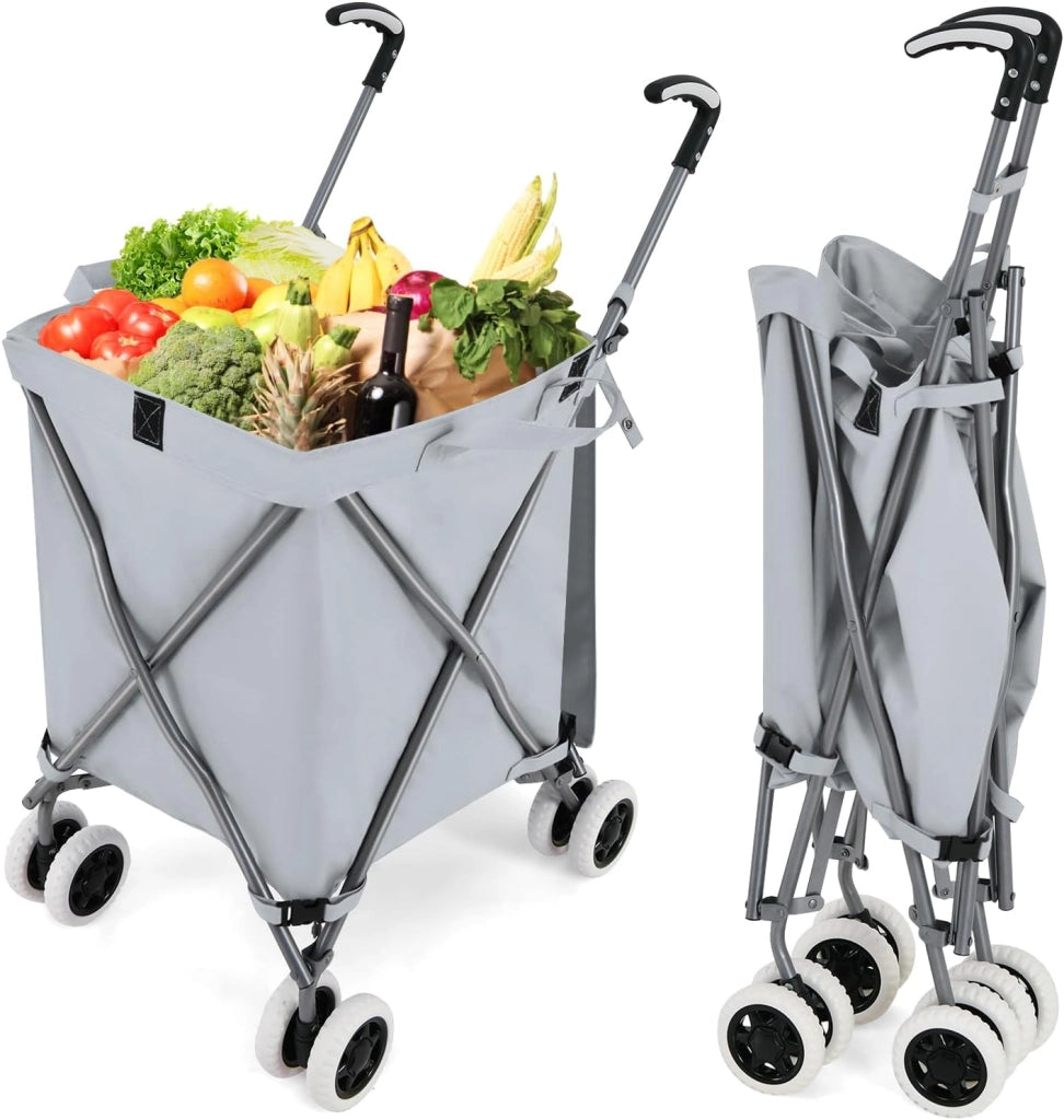 Carrello Spesa Pieghevole con Ruote, Carrello Portaspesa con Fodera in Tessuto Oxford Rimovibile e Impermeabile, 90L, Capacità di peso 55 kg (Grigio)