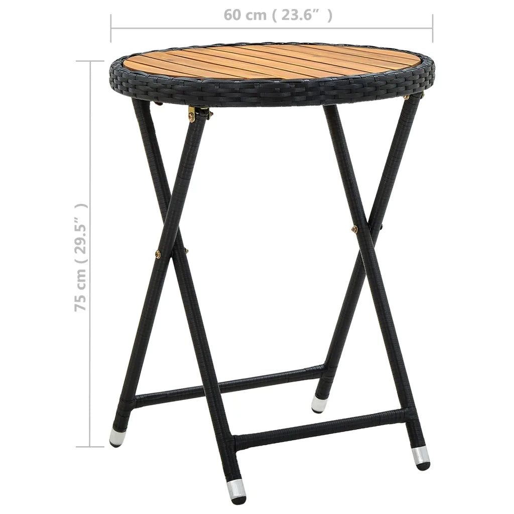 Tavolino da TÃ¨ Nero 60 cm in Polyrattan e Massello di Acacia cod mxl 34211