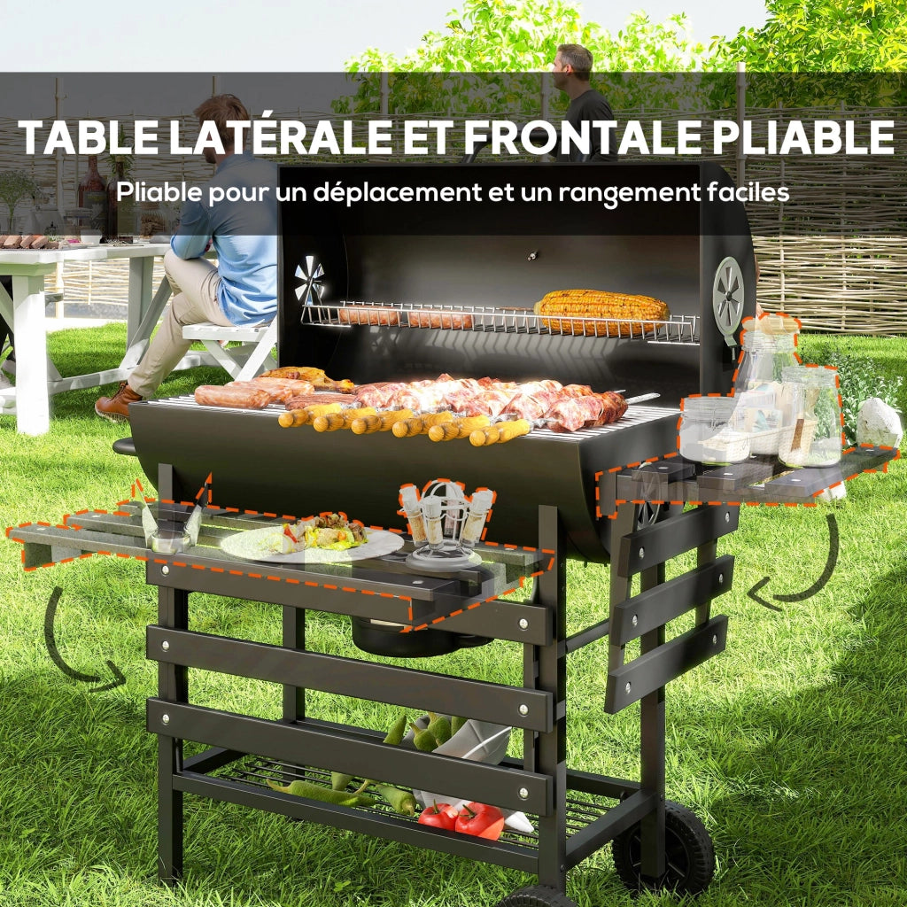 Barbecue a carbone con griglia e tavolino pieghevole ¨C zephmum ¨C 114x65x95 cm nero