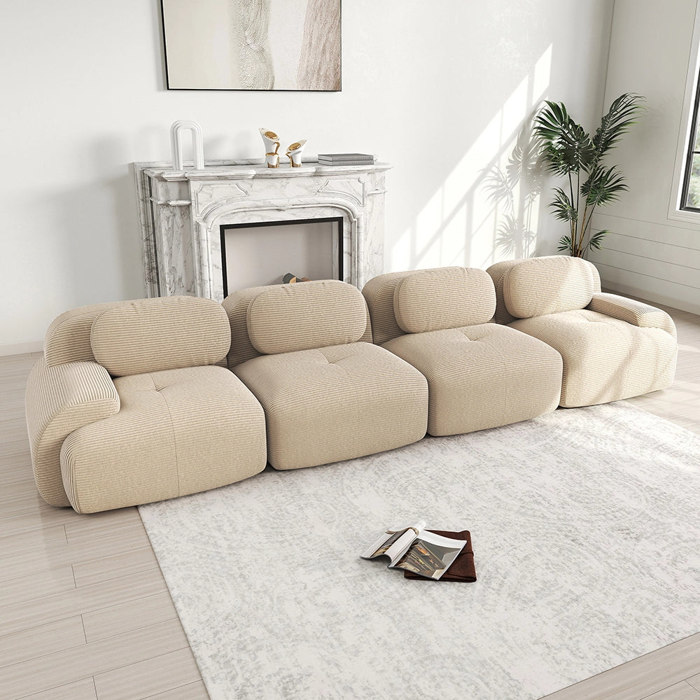 Divano 4 posti in velluto - Xylo - Imbottitura 32D, sottovuoto, modulabile, adatto animali, beige