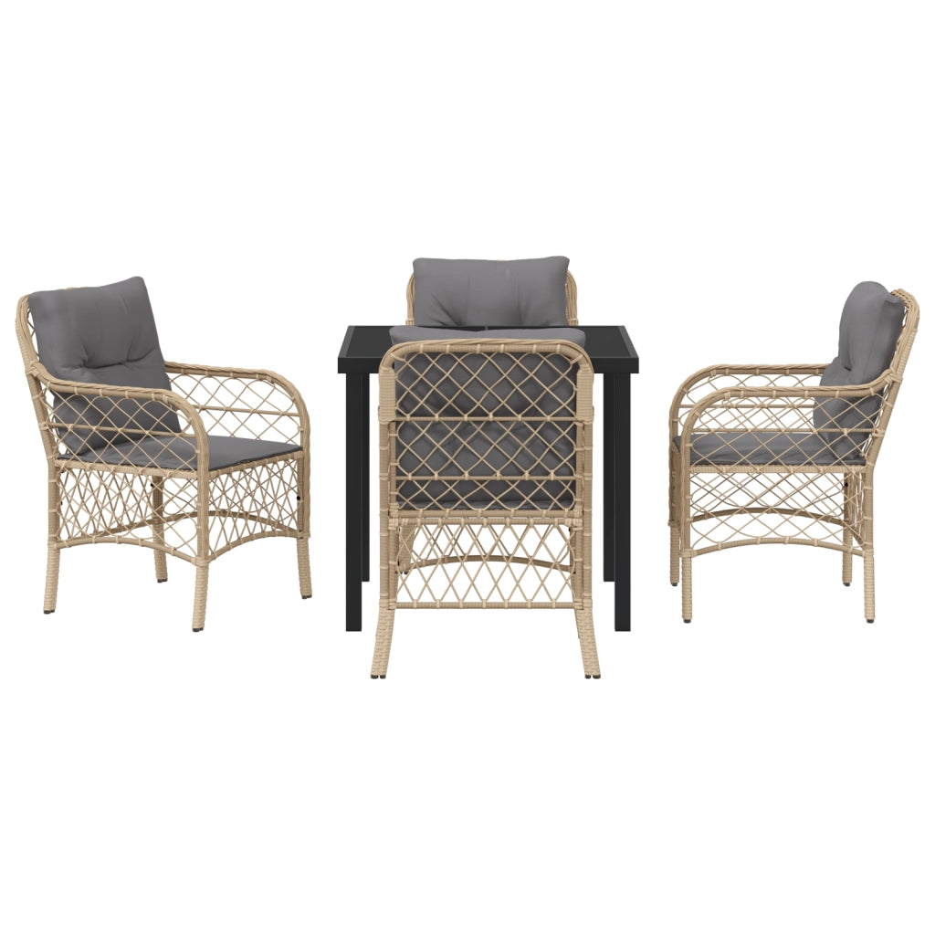Set da Pranzo da Giardino di 5 Pezzi con Cuscini Beige Polyrattan