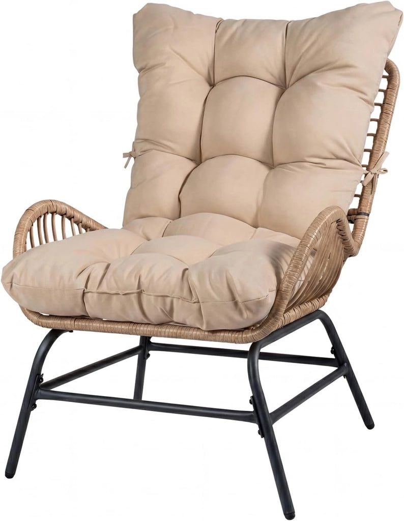 Poltrona da Giardino in Rattan PE, Sedia Relax con Cuscino Imbottito, Portata 180 KG, Sedile Ampio, Schienale e Braccioli, Poltrona Ergonomica per Balcone, Terrazza, Patio, Salotto (2,Bianco)