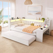 LETTO Giorno 140x200 cm Imbottito Bianco con letto estraibile, scrivania, LED e USB