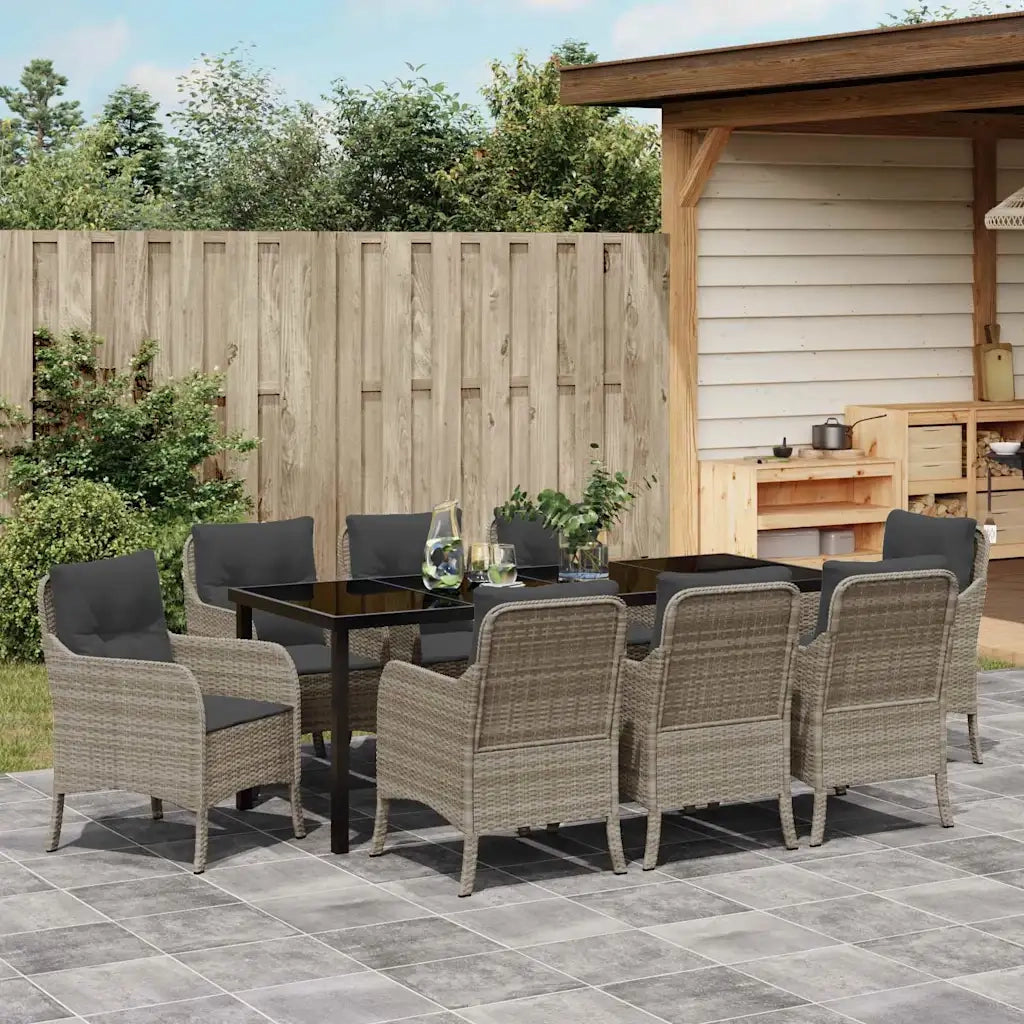Set da Pranzo per Giardino 9 pcs Grigio chiaro polyrattan 3380189