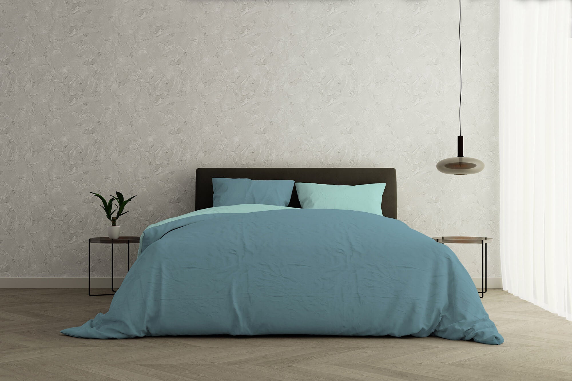 Copripiumino Singolo con Sacco e Federe Doubleface Ottanio/Verde Acqua