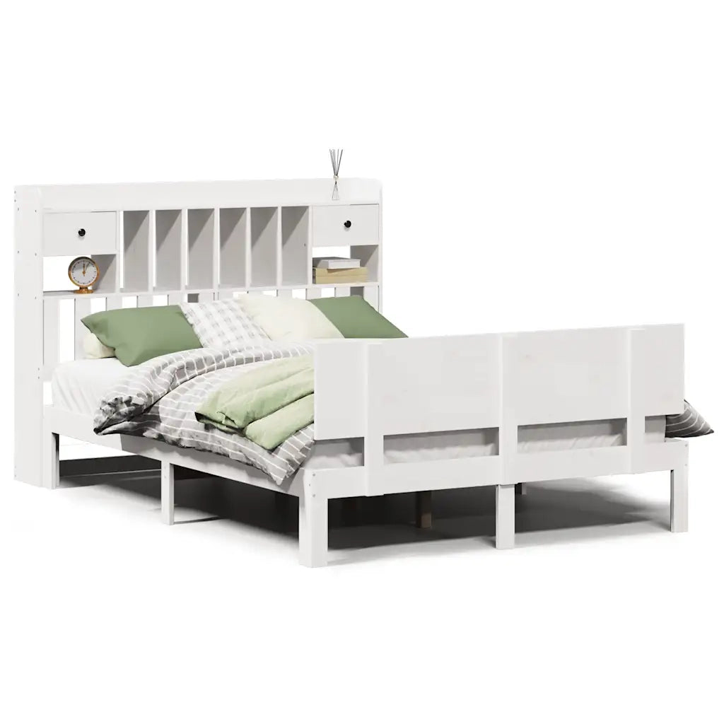 Letto Libreria senza Materasso-Struttura Letto con contenitore Bianco 150x200 cm Legno di Pino 817347