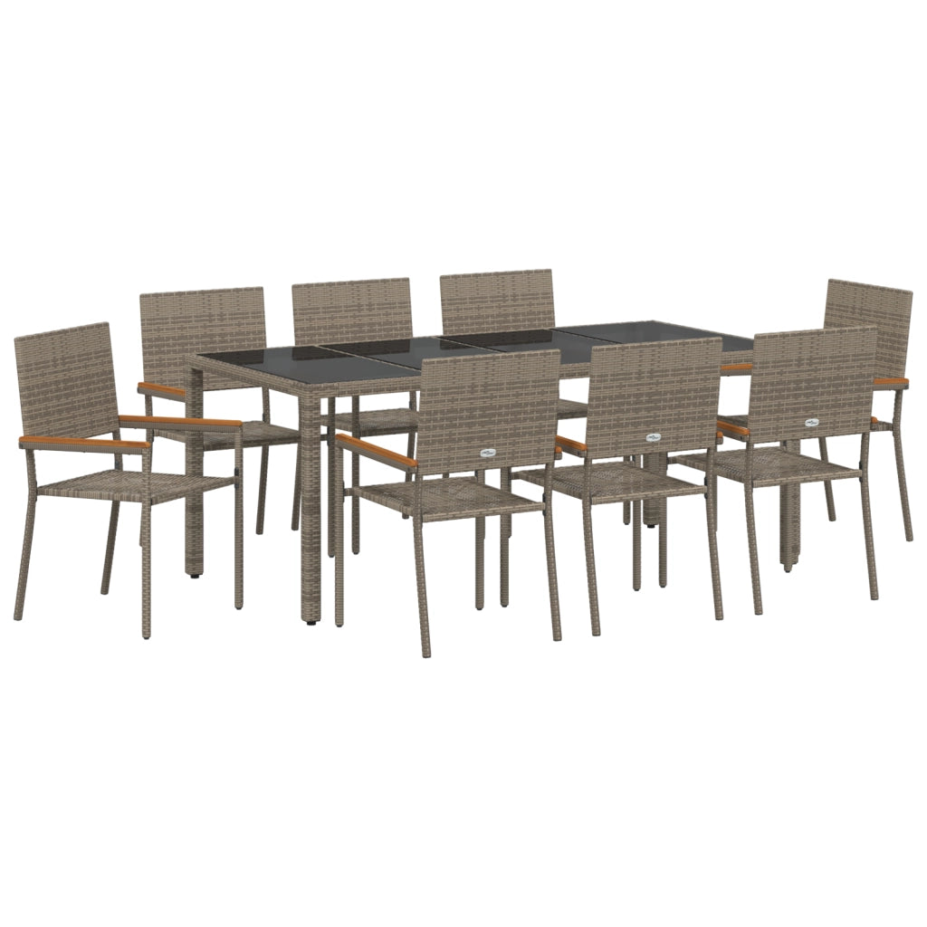 Set da Pranzo da Giardino  9 Pezzi Grigio in Polyrattan
