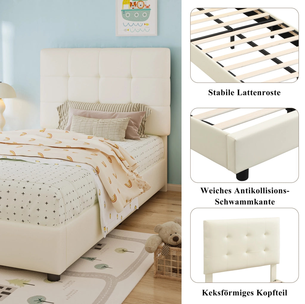 Polsterbett per bambini 90x200 cm con testiera a forma di biscotto; beige
