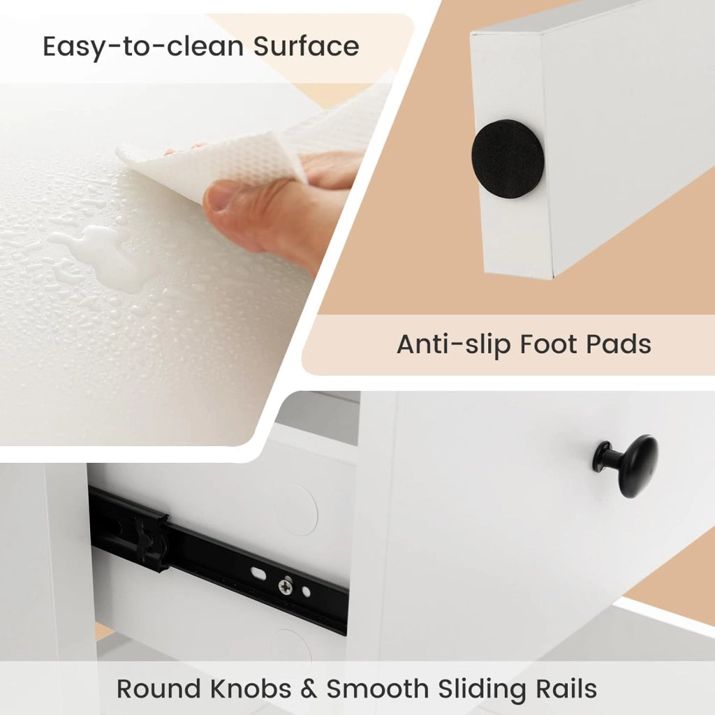 Scrivania con porte di ricarica USB, tavolo per computer da 120 cm con cassetti e cabina da 5 cubi, tavolo da studio, tavolo da lavoro per ufficio, camera da letto, bianco