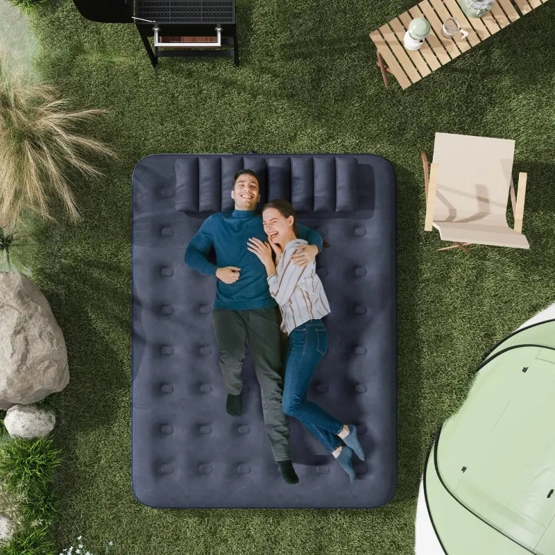 Letto Gonfiabile con Pompa a Mano e 2 Cuscini in PVC 152x203x22 cm; Blu