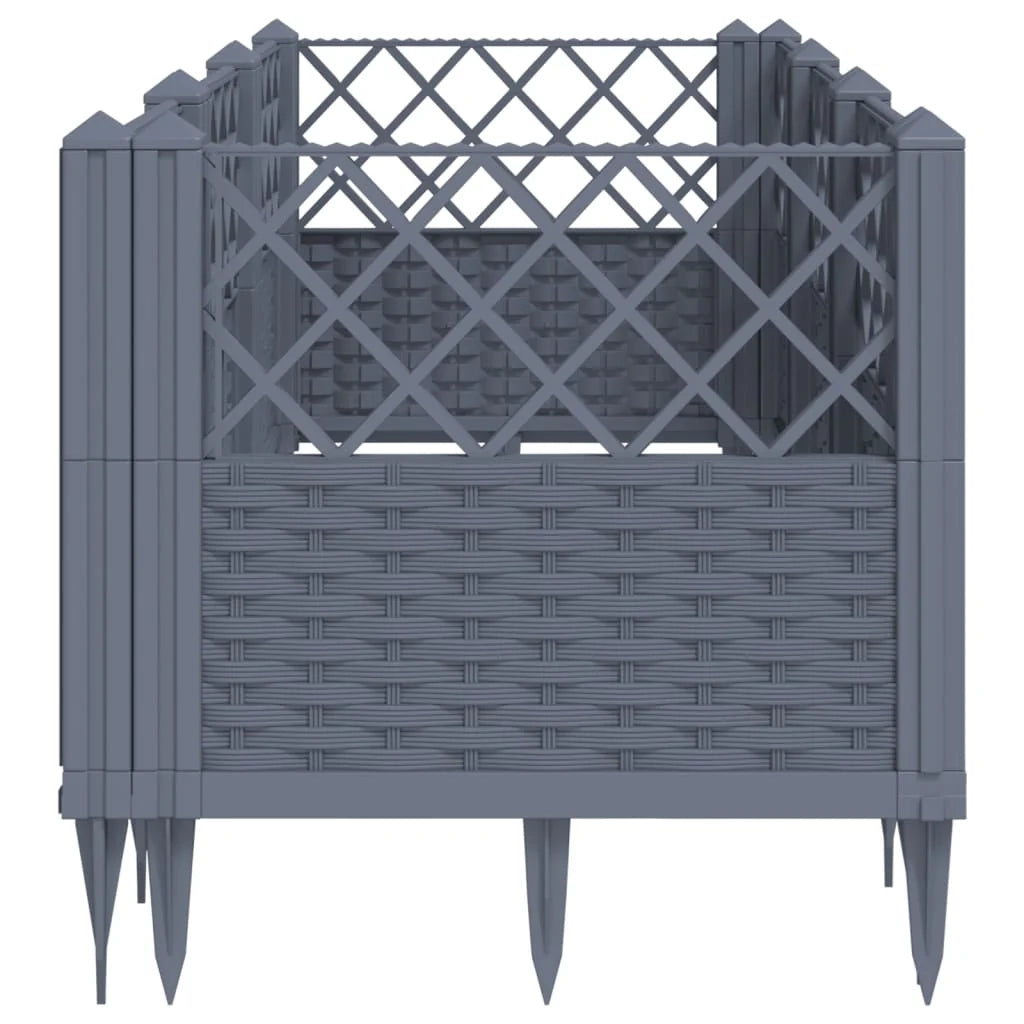 Fioriera rialzata per piante fiori patio giardino con picchetti 123,5 x 43,5 x 43,5 cm PP grigio 02_0038182