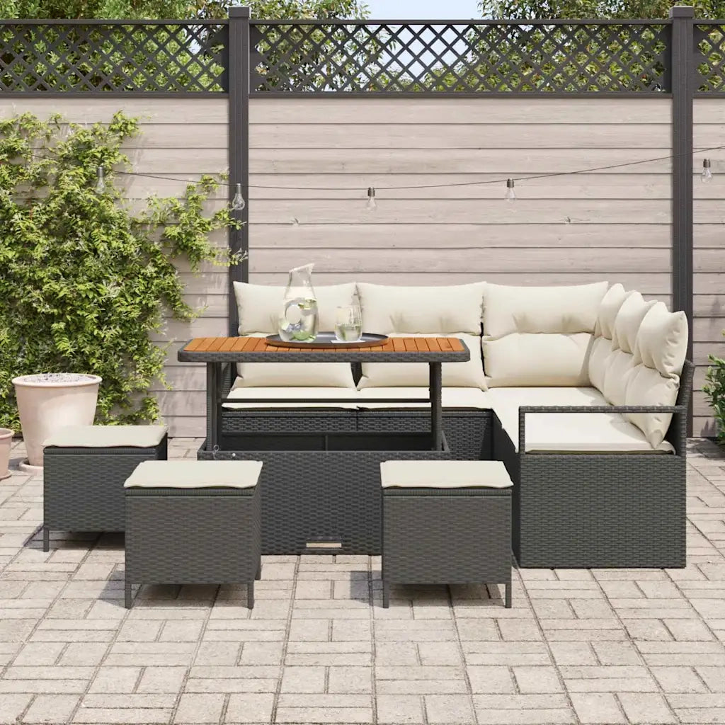 Set Divano da Giardino con cuscino 9 pcs Nero polyrattan