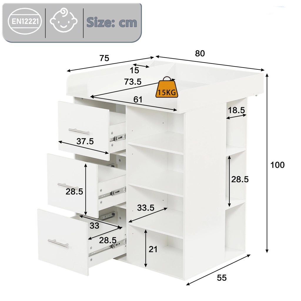 Fasciatoio Bianco con 3 Cassetti e Ripiani ¨C MINIMAL ¨C Bianco