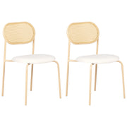 Set di 2 sedie da pranzo con seduta in tessuto e struttura in metallo con effetto legno intreccio viennese stile retrò soggiorno