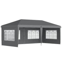 Pergola Pop-up Pieghevole, Tettoia per Eventi, 3 x 6 m, 3 Lati Rimovibili, Grigio