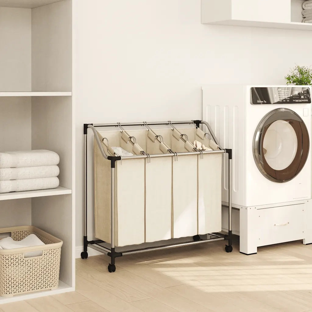 Portabiancheria con 4 Sacchi Crema in Acciaio  cod mxl 51043