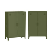 Set di 2 armadietti in metallo, 2 ante, verde kaki