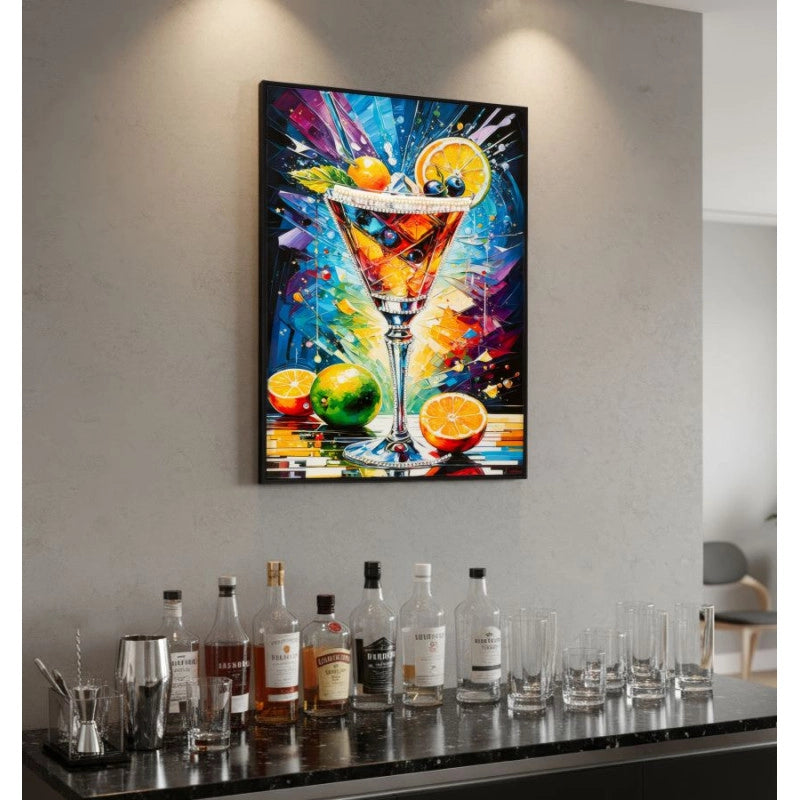 Stampa Decorata Su Tela Laccata Con Cornice Cocktail -a- cm 62x3,5 x92